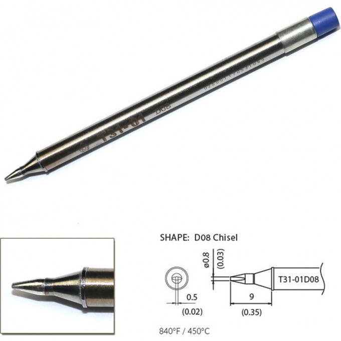 Наконечник HAKKO для станций FX-100 (450℃) T31-01D08 Наконечник HAKKO для станций FX-100 (450℃) T31-01D08